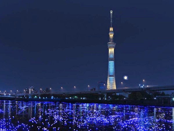 Sumida River with LED fireflies Tokyo’s Sumida River lit up by LED lights during Hotaru festival