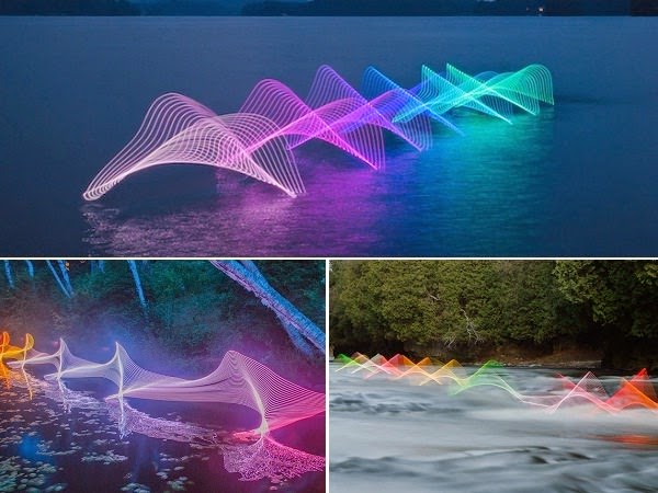 Kayakers, Canoers amd Swimmers motions captured using long exposure and led lights